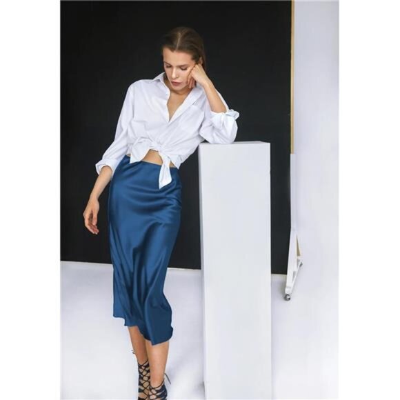 Skirts for Women Jacquard High Waist Skirt Black Elegant Midi Skirt Satin - Picture 3 of 6